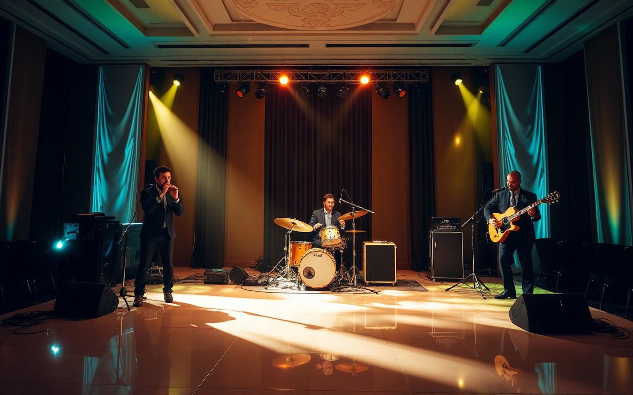 Live band performing on a polished stage for a corporate gala