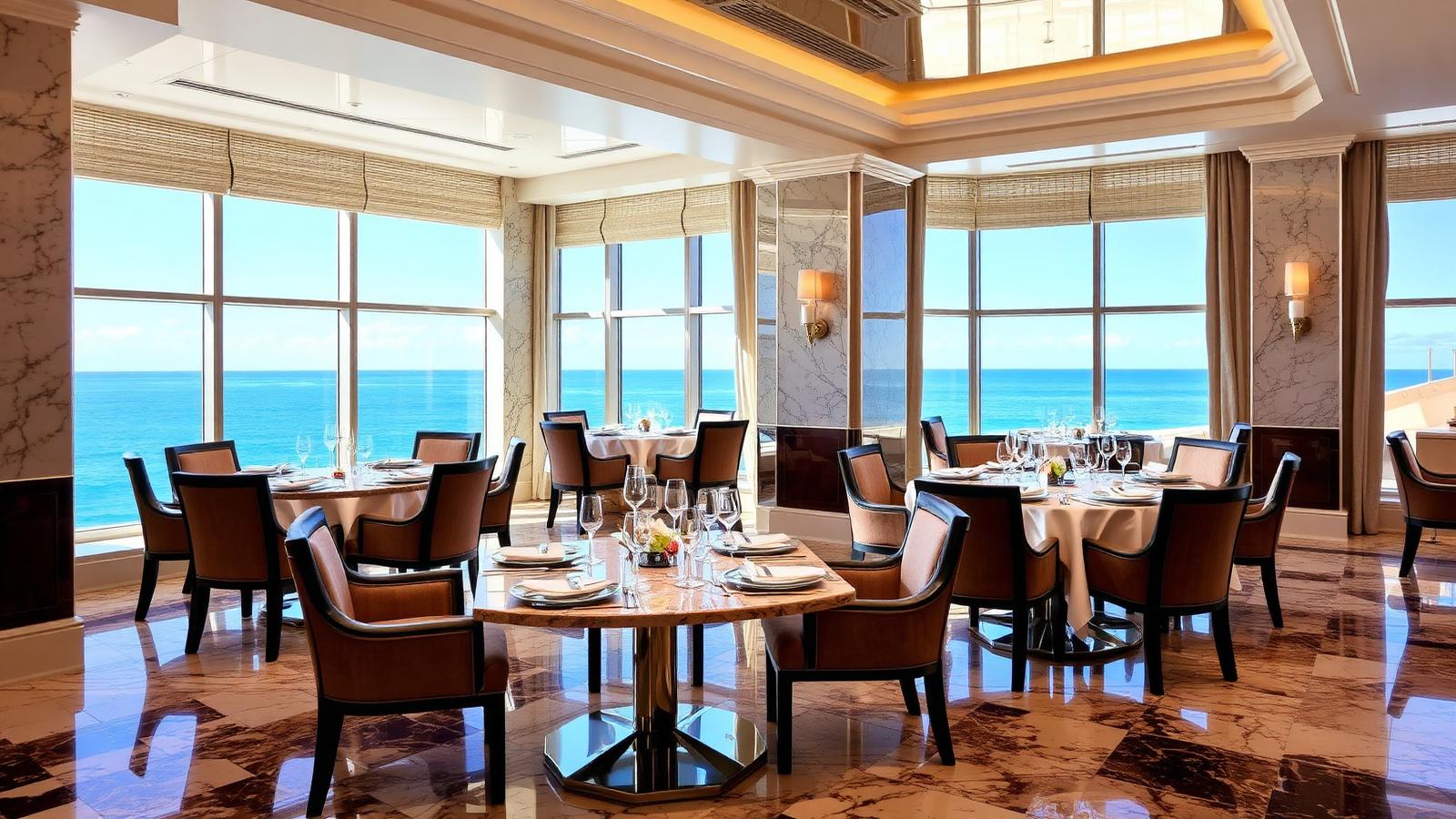 Oceanfront private dining room with marble finishes and ocean views